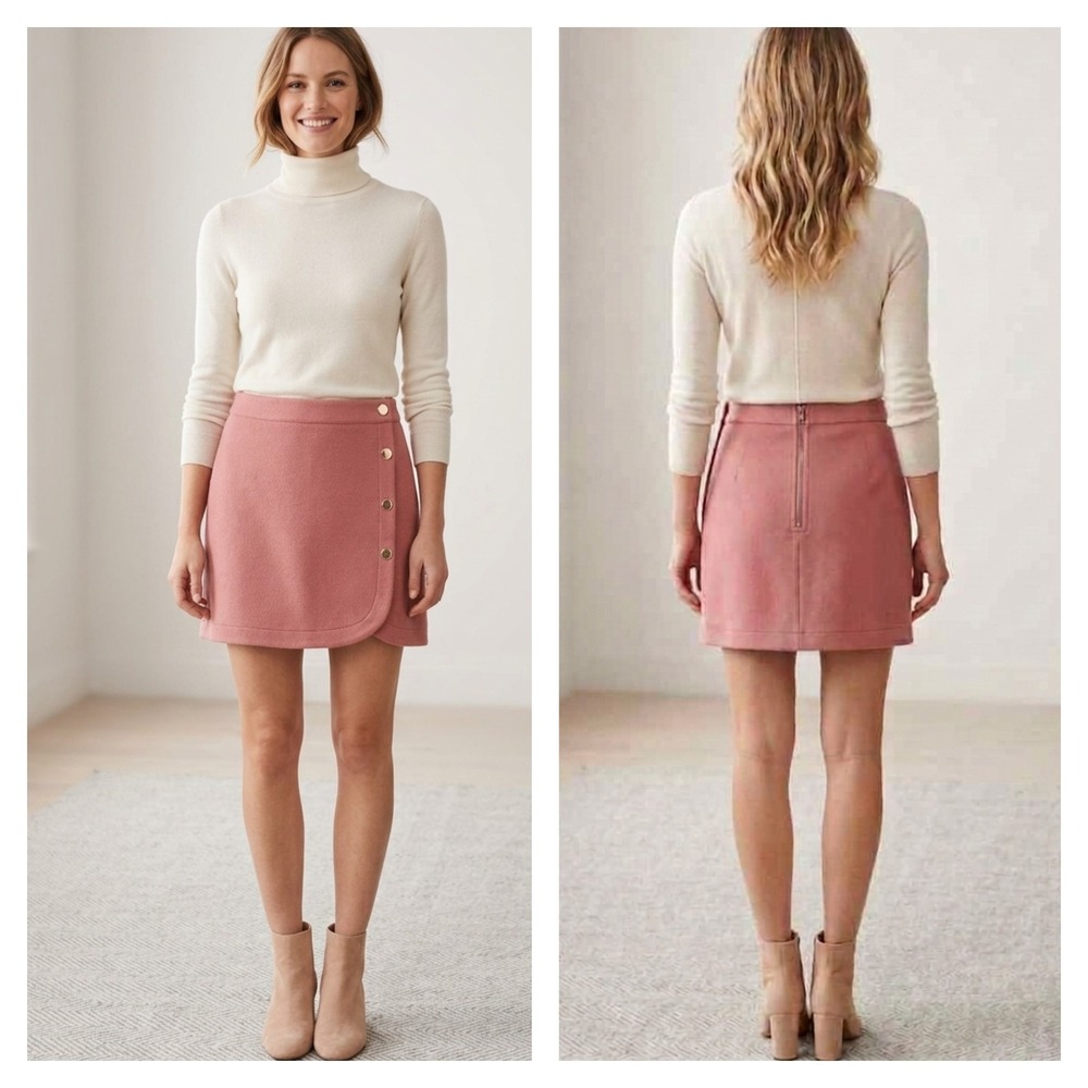 Ann Taylor Loft Mini Skirt Womens 4P Pink Button Detail Minimalist Career Preppy